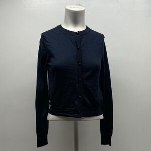 Tory Burch Cardigan Sweater Button Down Long Sleeve Merino Wool Navy Blue Small